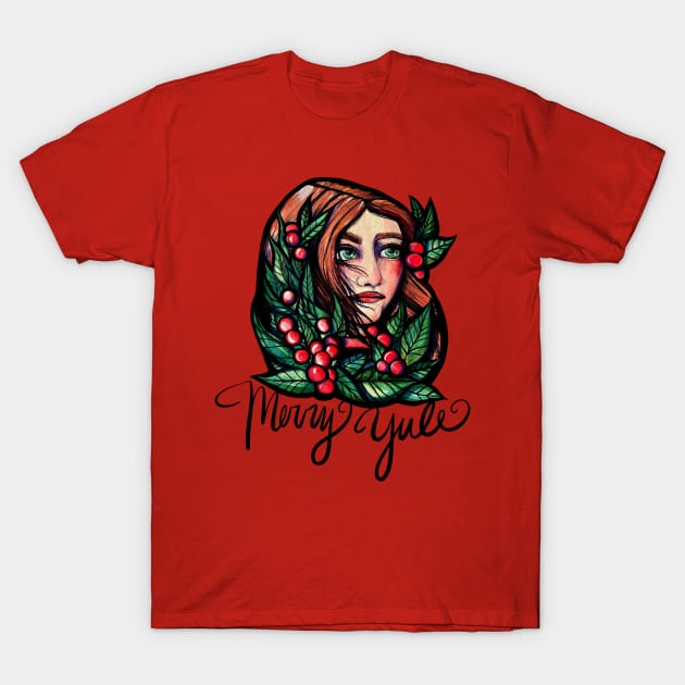 Merry Yule Holly Berries Pagan Goddess T-Shirt by bubbsnugg